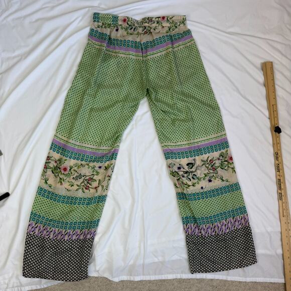 Johnny Was XS Multi Floral Print 100% Silk Green Blue Drawstring Pants Pockets - Picture 14 of 15